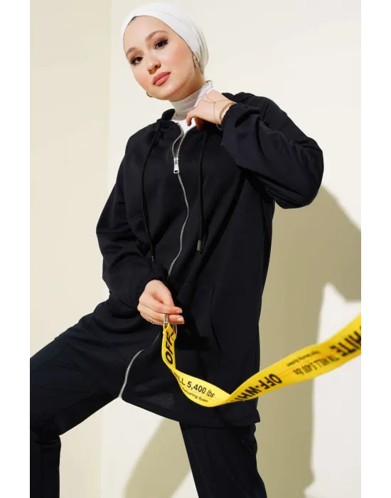 Kanguru Cepli Fermuarlı İkili Takım Lacivert