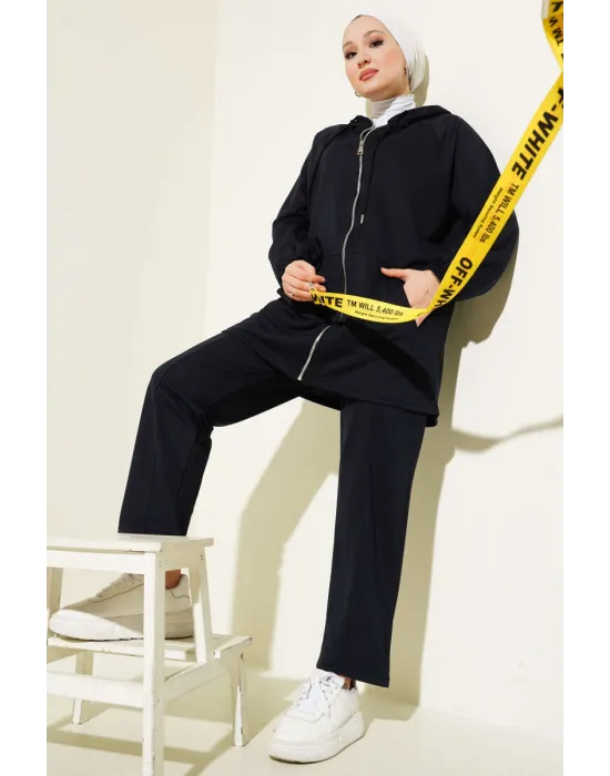 Kanguru Cepli Fermuarlı İkili Takım Lacivert