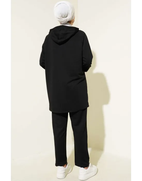 Kanguru Cepli Fermuarlı İkili Takım Siyah