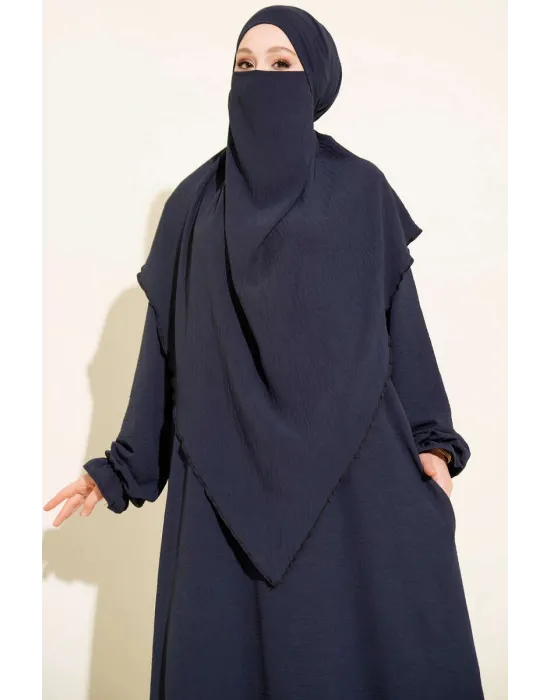 LACİVERT SULTAN MODEL GENİŞ PEÇELİ FERACE TAKIM