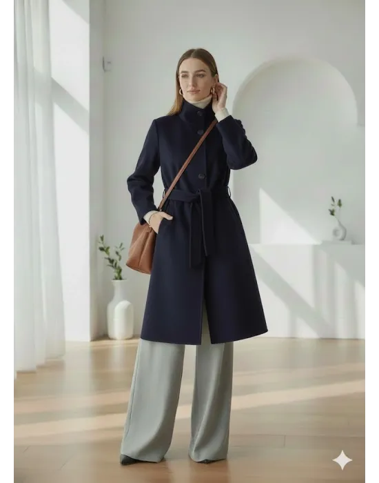 Lacivert ZR Kaşe Kaban