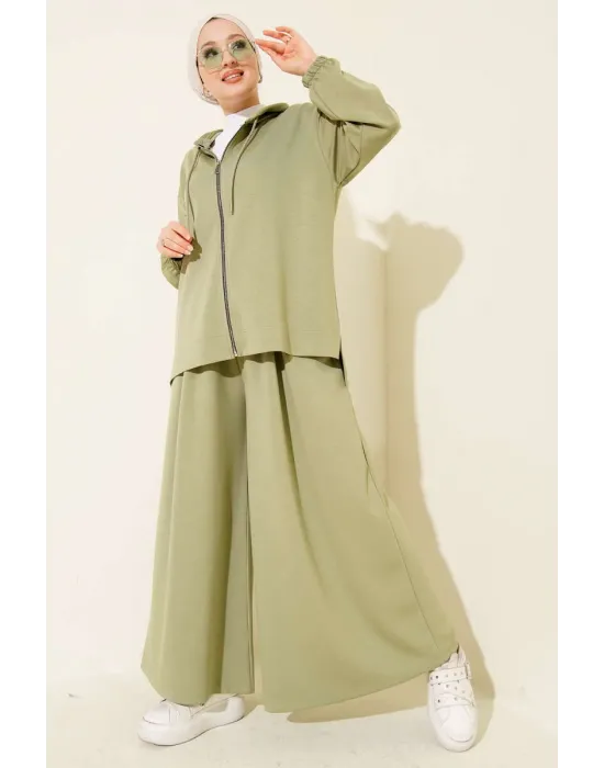 Loyşa Basic Fermuarlı Kapüşonlu İkili Takım Çağla Yeşili