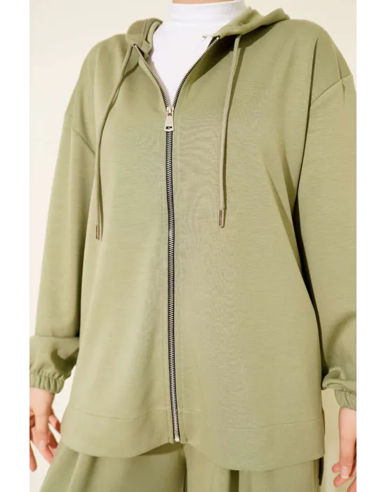 Loyşa Basic Fermuarlı Kapüşonlu İkili Takım Çağla Yeşili