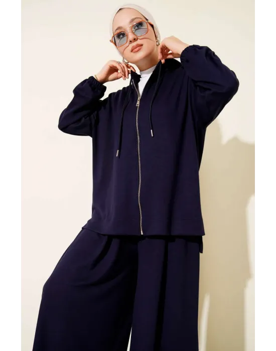 Loyşa Basic Fermuarlı Kapüşonlu İkili Takım Lacivert