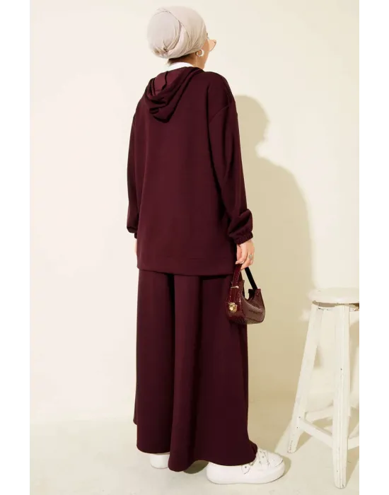 Loyşa Basic Fermuarlı Kapüşonlu İkili Takım Mürdüm