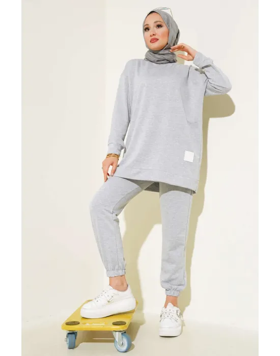 Melanj Gri Arma Detaylı Ribanalı Rahat Kesim İkili Takım