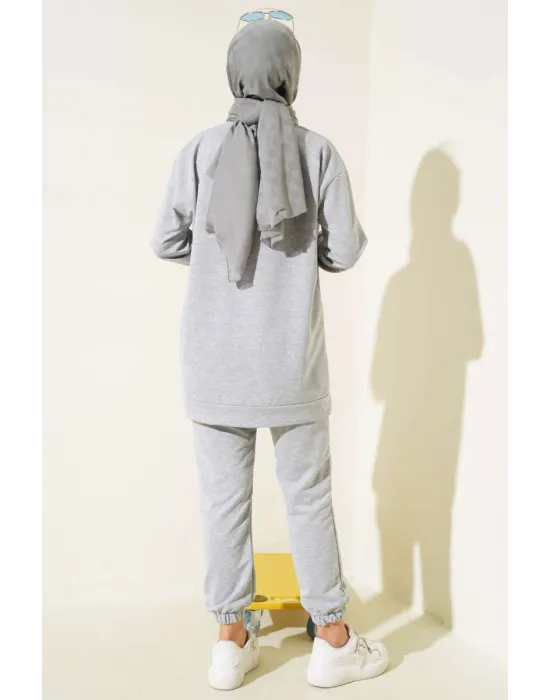 Melanj Gri Arma Detaylı Ribanalı Rahat Kesim İkili Takım