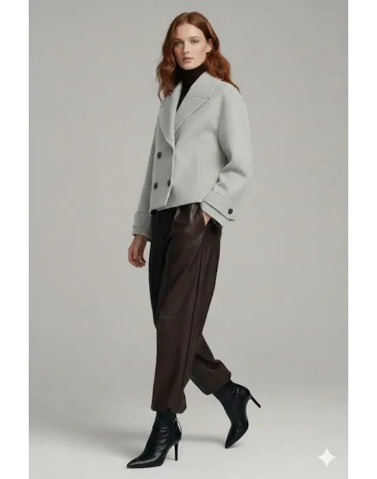 Silver Kadın Premium Kaşe Crop Ceket