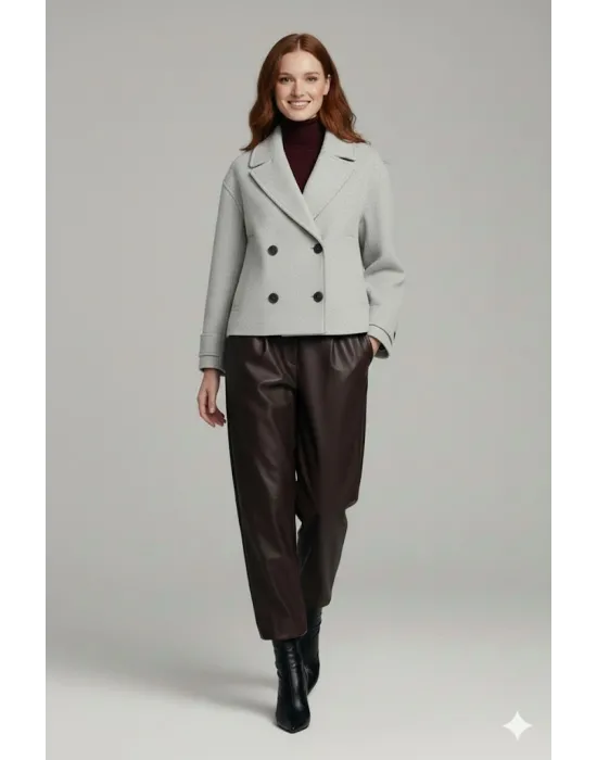 Silver Kadın Premium Kaşe Crop Ceket