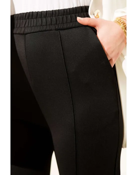 Siyah Çımalı Yüksek Bel Boru Paça Pantolon