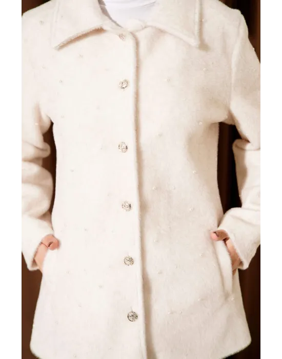 Taş Lüks Tay Tüyü İnci İşlemeli Kaban