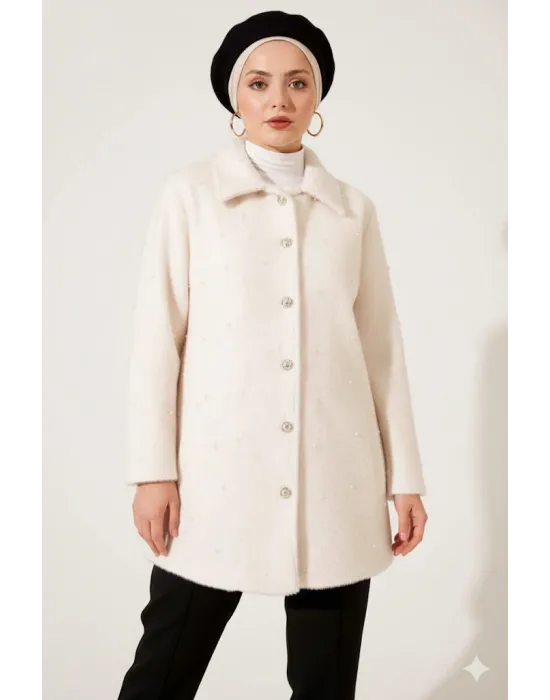 Taş Lüks Tay Tüyü İnci İşlemeli Kaban