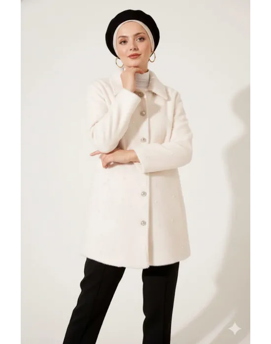 Taş Lüks Tay Tüyü İnci İşlemeli Kaban