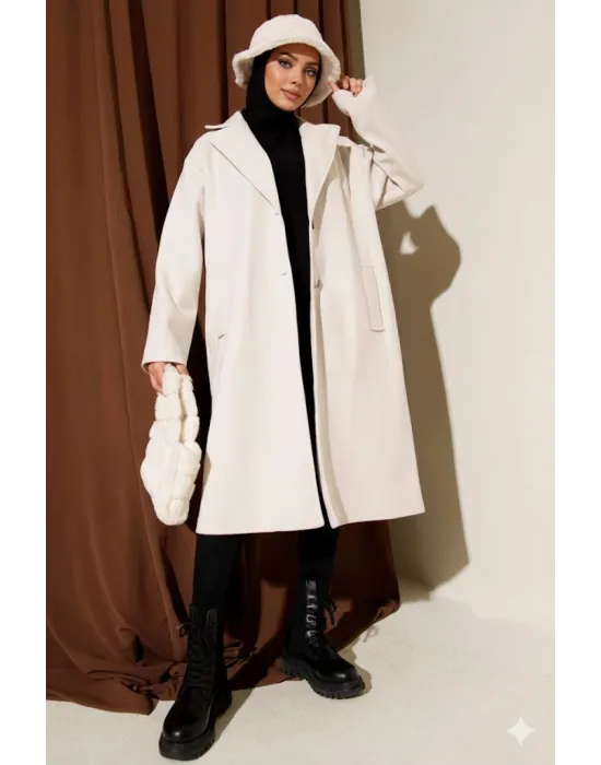 Taş Premium Kruvaze Yaka Oversize Uzun Kaşe Kaban