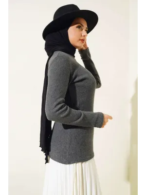 Antrasit Boğazlı Fitilli Triko Body