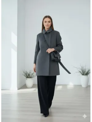 Antrasit Moskov Premium Kruvaze Yünlü Kaşe Kaban