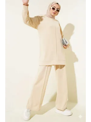 Bej Çımalı Basic İkili Eşofman Takım