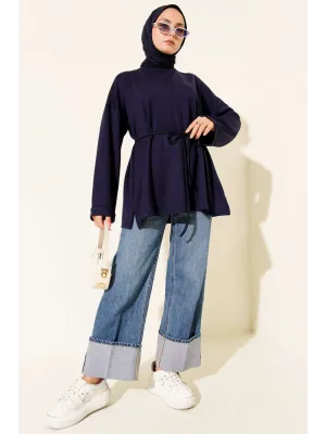 Bisiklet Yaka İp Kuşaklı Tunik Parlement