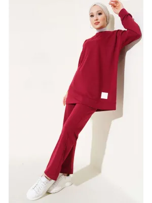 Bordo Arma Detaylı Ribanalı Rahat Kesim İkili Takım