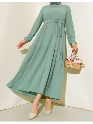 Bürümcük Kat Kat Elbise Çağla Yeşili