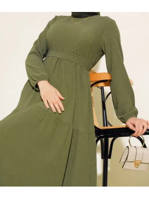 Bürümcük Kat Kat Elbise Haki