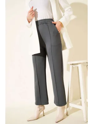 Füme Çımalı Yüksek Bel Boru Paça Pantolon