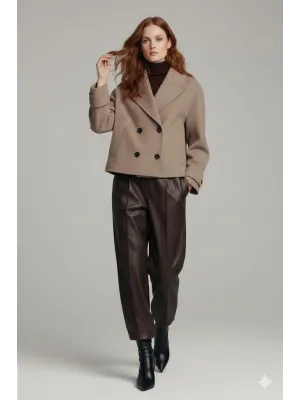 Kahve Rengi Kadın Premium Kaşe Crop Ceket