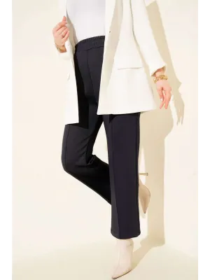 Lacivert Çımalı Yüksek Bel Boru Paça Pantolon