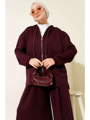 Loyşa Basic Fermuarlı Kapüşonlu İkili Takım Mürdüm