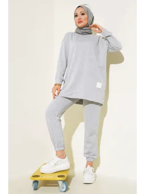 Melanj Gri Arma Detaylı Ribanalı Rahat Kesim İkili Takım