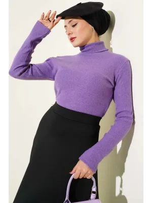 Mor Boğazlı Fitilli Triko Body