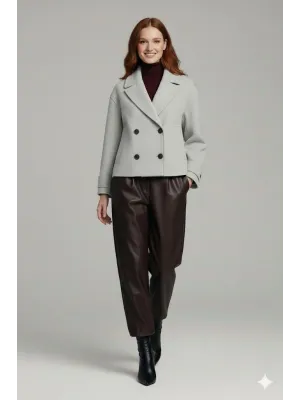 Silver Kadın Premium Kaşe Crop Ceket