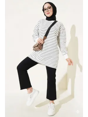 SİYAH BEYAZ ÇİZGİLİ OVERSİZE UZUN TUNİK