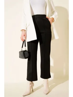 Siyah Çımalı Yüksek Bel Boru Paça Pantolon
