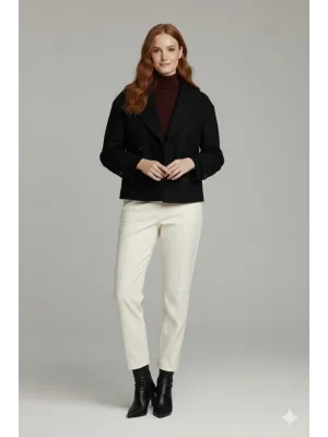 Siyah Kadın Premium Kaşe Crop Ceket