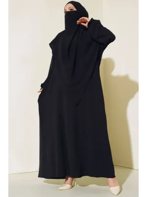 SİYAH SULTAN MODEL GENİŞ PEÇELİ FERACE TAKIM