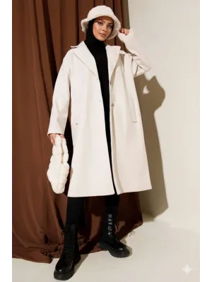 Taş Premium Kruvaze Yaka Oversize Uzun Kaşe Kaban