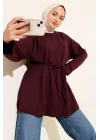 Bisiklet Yaka İp Kuşaklı Tunik Bordo