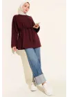 Bisiklet Yaka İp Kuşaklı Tunik Bordo