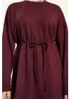 Bisiklet Yaka İp Kuşaklı Tunik Bordo