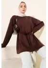 Bisiklet Yaka İp Kuşaklı Tunik Kahve