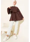 Bisiklet Yaka İp Kuşaklı Tunik Kahve