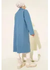Gök Mavisi Premium Kruvaze Yaka Oversize Uzun Kaşe Kaban
