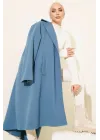 Gök Mavisi Premium Kruvaze Yaka Oversize Uzun Kaşe Kaban