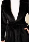 Siyah İncili Kaşe Kaban Kuşaklı Anvelop Uzun Palto