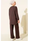Kahve Rengi Oversize Sweatshirt ve Geniş Paça Pantolon Kombin Takım