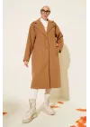 Kahve Premium Kruvaze Yaka Oversize Uzun Kaşe Kaban