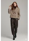 Kahve Rengi Kadın Premium Kaşe Crop Ceket