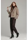 Kahve Rengi Kadın Premium Kaşe Crop Ceket