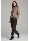 Kahve Rengi Kadın Premium Kaşe Crop Ceket